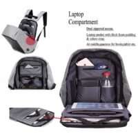 Anti Theft Backpack 2.0 (16 inch) of high quality material with additional features (metal handle for grip, 2 side pockets for bottle holder, additional external zip, USB + aux extension for charging and music