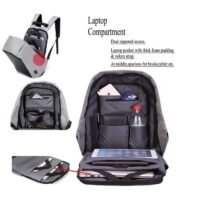 Anti Theft Backpack 2.0 (16 inch) with additional features (metal handle for grip, 2 side pockets for bottle holder, additional external zip,USB aux extension for charging and music)