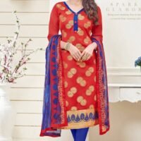 Blue and Red Jacquard Embroidered Salwar Suit