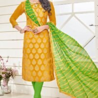 Yellow and Green Jacquard Embroidered Salwar Suit