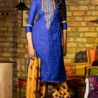 Blue and Yellow Palazo  Pure Pashmina Embroidered Salwar Suit