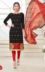 Black and Red Jacquard Embroidered Salwar Suit