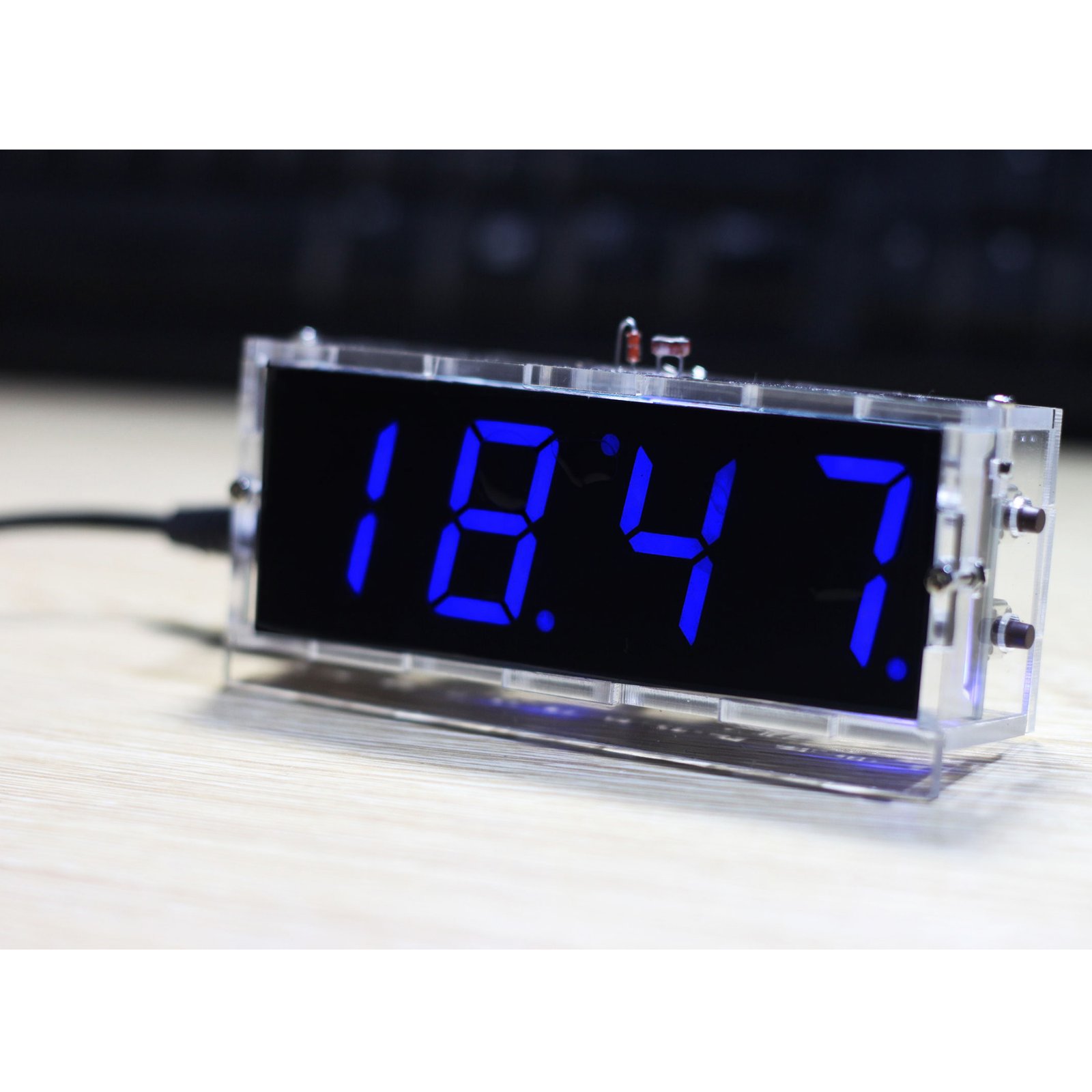 Blue LED Electronic Clock Time Thermometer Microcontroller Digital Clock DIY Kit With Tutorial