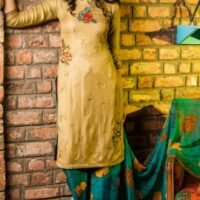 Golden and Green Palazo Pure Pashmina Embroidered Salwar Suit
