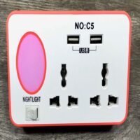 C5 USB night light charger with 2 socket, 2 USB and night light function
