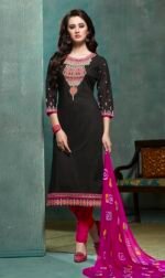 Embroidered Black Magenta Cotton Salwar Suit with Jaipuri Dupatta