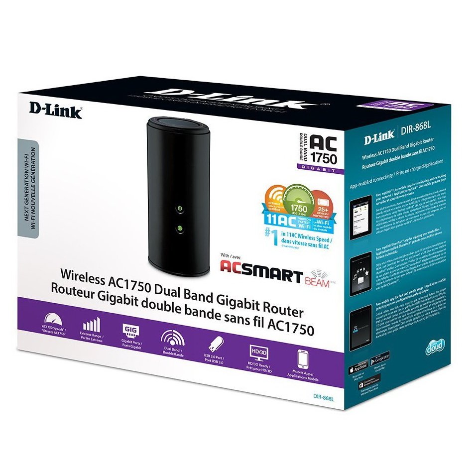 D-Link Wireless AC Smartbeam 1750 Mbps Home Cloud App-Enabled Dual-Band Gaming Router (DIR-868L)