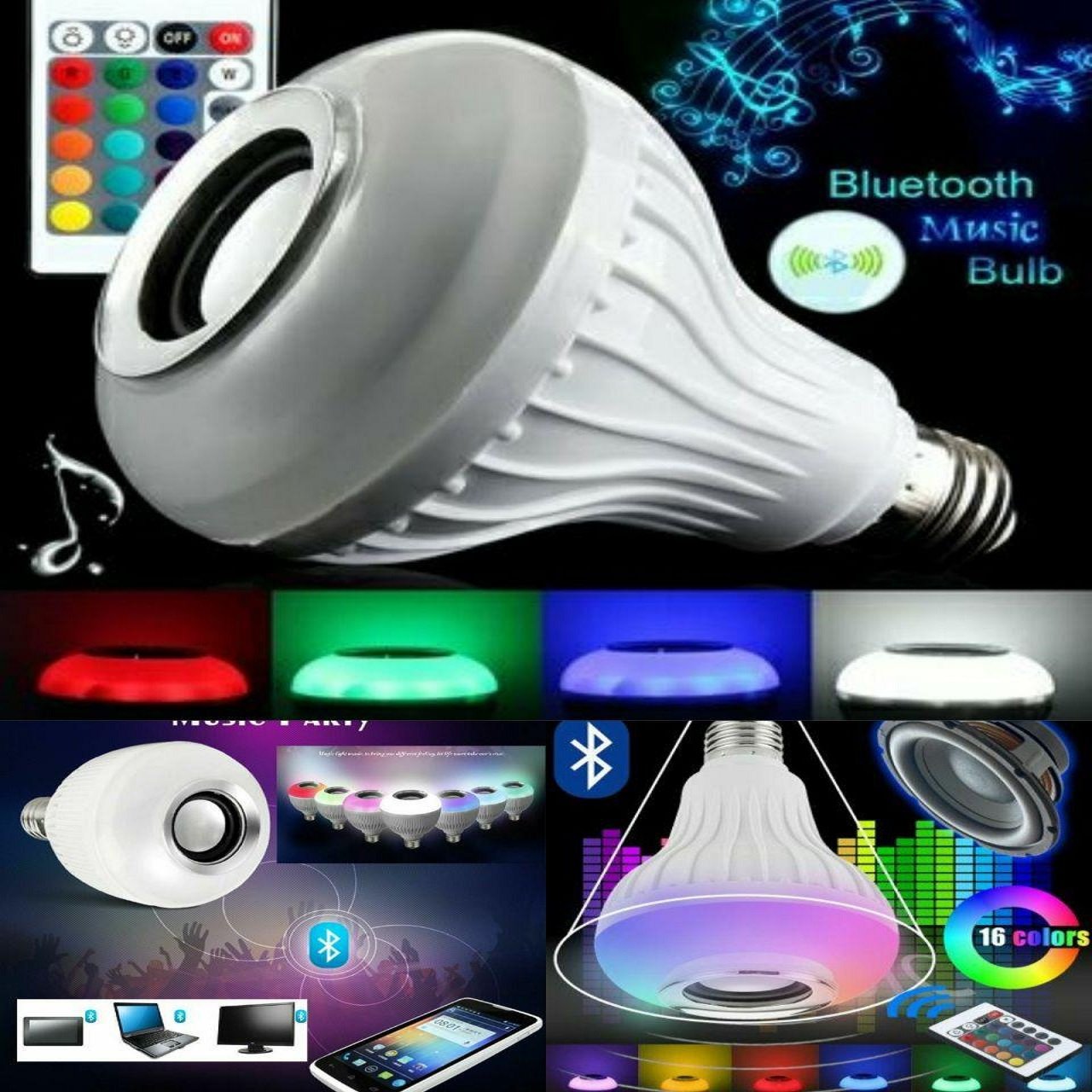Easyekart Spy camera & Cctv Camera: WJ-L2 E27 LED Music Bulb Wireless Bluetooth 6W LED Power 3W Speaker Power Bulb RGB