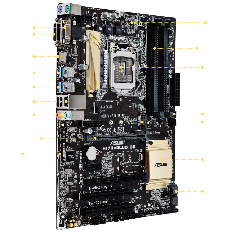 ASUS H170-PLUS D3 LGA 1151 Intel H170 HDMI SATA 6Gb/s USB 3.0 ATX Intel Motherboard - Image 3