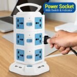 High Quality 3 Layer 9 Power Outlets + 6 USB Ports Multifunction Vertical Secure Power Socket With Switch & Indicator , Assorted Color