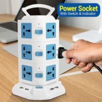 High Quality 3 Layer 9 Power Outlets + 6 USB Ports Multifunction Vertical Secure Power Socket With Switch & Indicator , Assorted Color