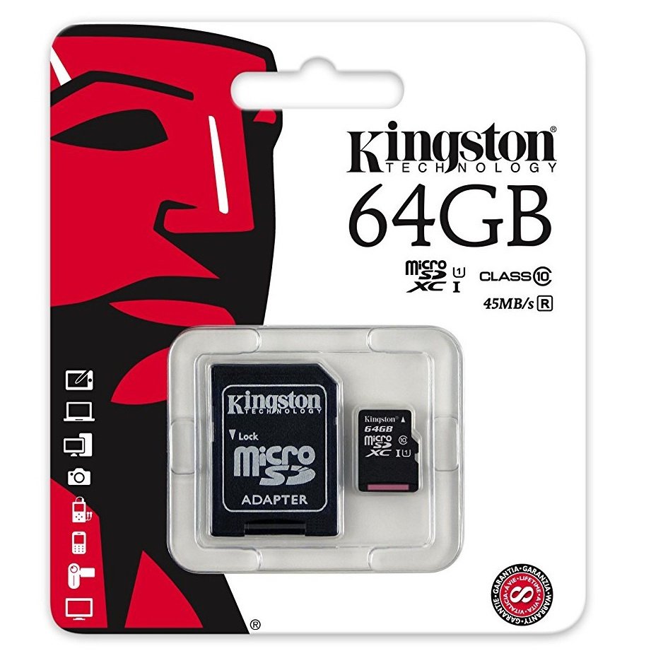Kingston Digital 64GB microSDXC Class 10 UHS-I 45MB/s Read Card with SD Adapter