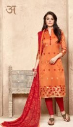 Banarasi Red & Orange Salwar Suit With Heavy Dupatta