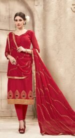 Banarasi Red Party Wear Salwar Suit With Heavy Dupatta