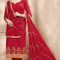 Banarasi Red Party Wear Salwar Suit With Heavy Dupatta