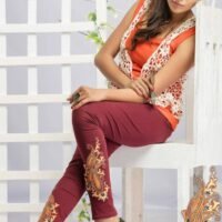 Embroidered Maroon Legging with Floral Embroidery
