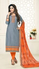 Party Wear Grey&Orange Salwar Suit With Heavy Dupatta