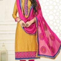 Party Wear Mustard&Pink Dress Material With Heavy Dupatta