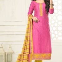Party Wear Pink&Yellow Dress Material With Heavy Dupatta