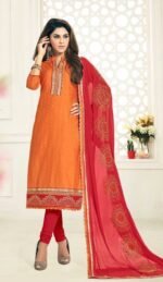 Party Wear Red&Orange Salwar Suit With Heavy Dupatta