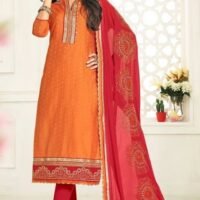 Party Wear Red&Orange Salwar Suit With Heavy Dupatta