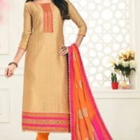 Party Wear Orange Dress Material With Magenta Contrast
