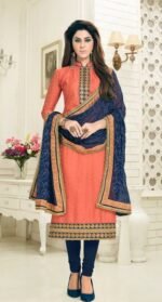 Party Wear Blue&Orange Dress Material With Heavy Dupatta