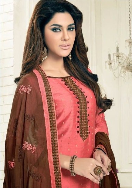 Party Wear Peach&Brown Dress Material With Heavy Dupatta - Image 2