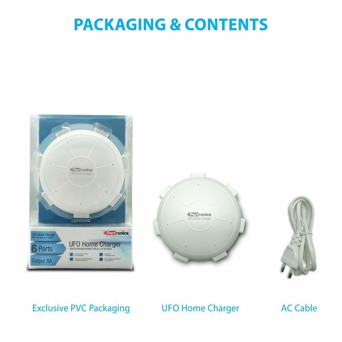 Portronics POR 343 UFO Home Charger 6 Ports 8A Charging Station - White - Image 3