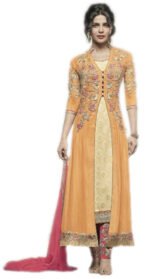 Priyanka Chopra Designer Embroidered Salwar Suit - Yellow with Pink