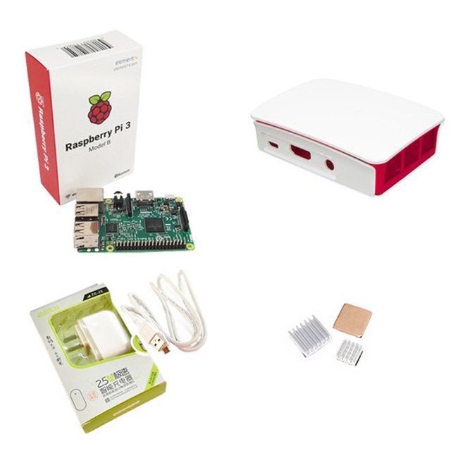 Raspberry pi 3 model B package include raspberry pi + case + power adapter + heak sink