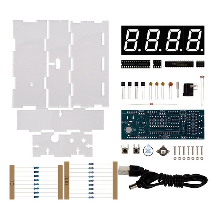 Red LED Electronic Clock Time Thermometer Microcontroller Digital Clock DIY Kit With PDF Tutorial