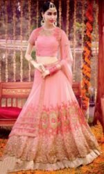 Babby Pink & Golden Pure Georgette Embroidered Lehengas Suit