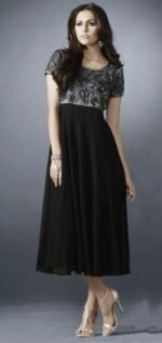 Black and Grey Georgette Embroidered Salwar Suit