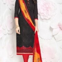 Black & Red Glace Cotton Embroidered Salwar Suit