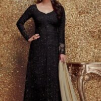 Black Heavy Gerogette Embroidered Salwar Suit