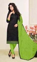 Black & Green Pure Cotton Embroidered Salwar Suit