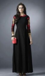 Black and Red Golden Georgette Embroidered Salwar Suit
