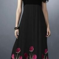 Black and Pink Georgette Embroidered Salwar Suit