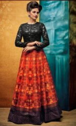 Orange & Black Designer Embroidered Lehengas