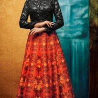 Orange & Black Designer Embroidered Lehengas
