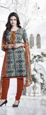 Black & Orange Semi Lawn Embroidered Salwar Suit