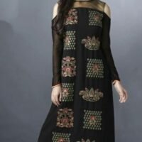 Black and Printed Georgette Embroidered Salwar Suit