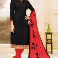 Black & Red  Pure Cotton Embroidered Salwar Suit