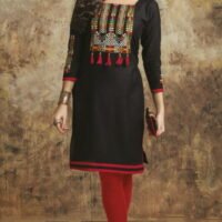 Black & Red Cotton Embroidered Salwar Suit