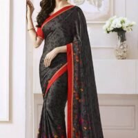 Black and Red Satin Gerogette Embroidered Sarees