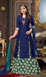 Navy Blue & Printed Tafeta Jequrd Embroidered Salwar Suit