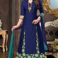 Navy Blue & Printed Tafeta Jequrd Embroidered Salwar Suit