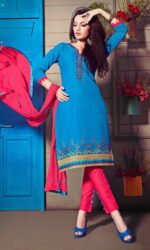 Navy Blue & Red Embroidered Salwar Suit