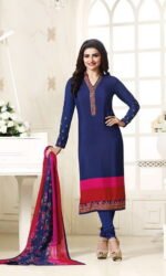 Navy Blue & Pink Embroidered Salwar Suit